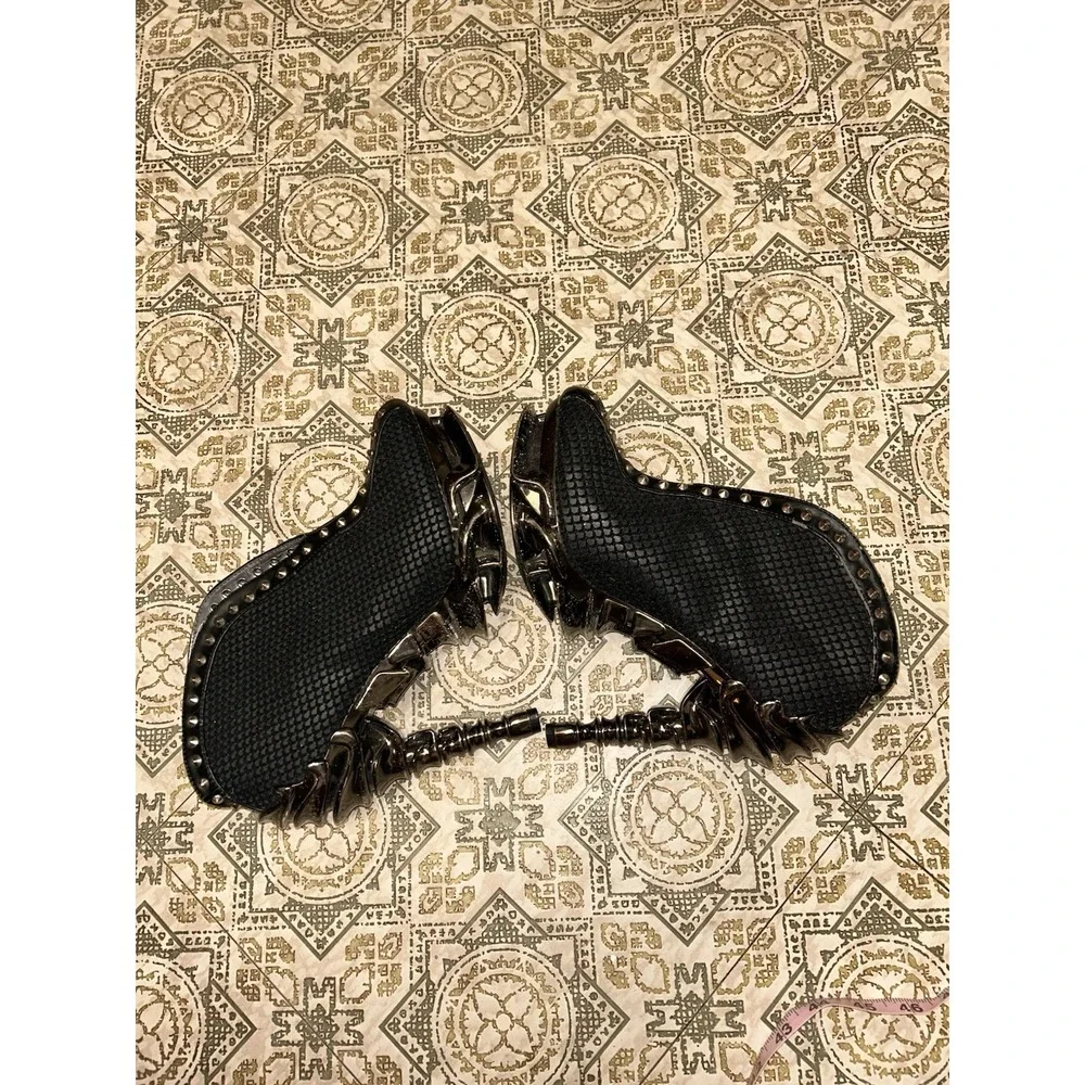 Hades Footwear Vesper Black Gothic Steampunk Spinal Heel Platform Booties Vamp